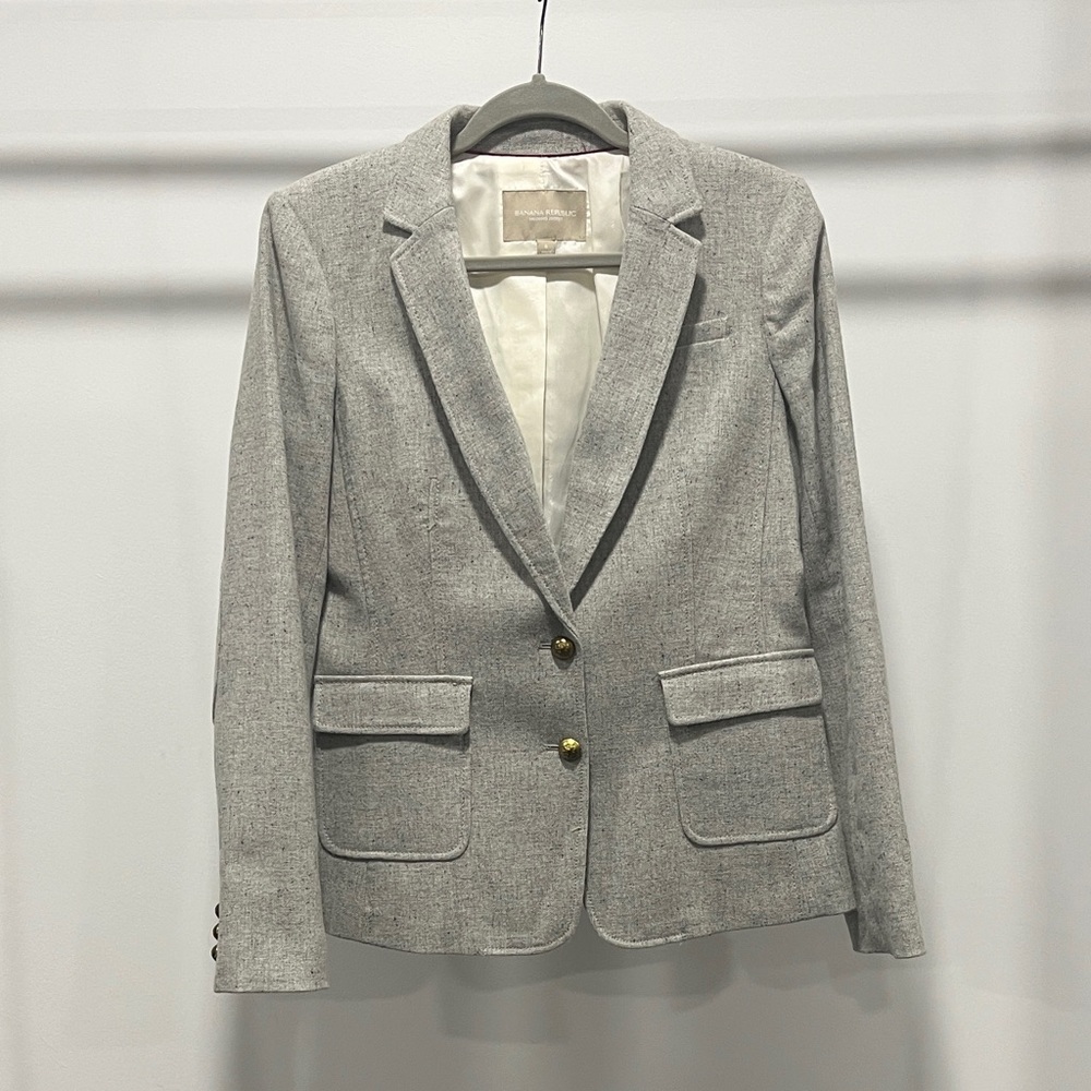 Banana Republic Light Gray Tailored Blazer with Gold Buttons